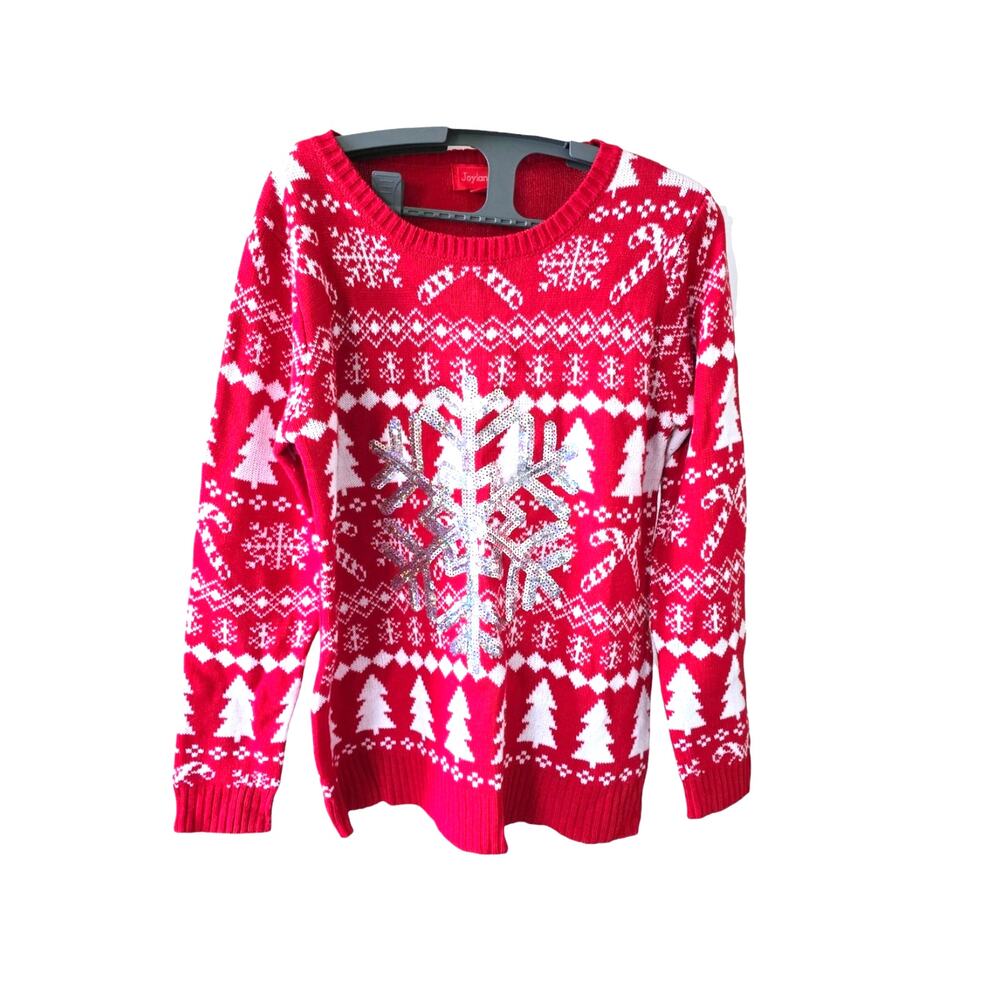 Joyland Silver Sequined Snowflake Christmas Sweater Size M